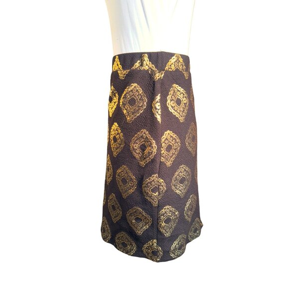 Kaari Blue Womens XS Brocade Skirt Gold Patterned Black Cotton Polyester Blend - Picture 9 of 9